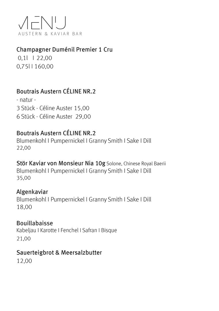 Austern & Kaviar Bar :1 Menü Druck Oktober 2